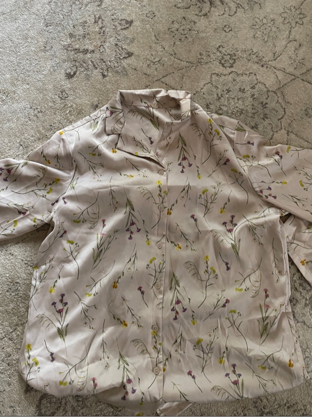 Uniqlo Pale Blush Floral Satin Pajama Set NWOT